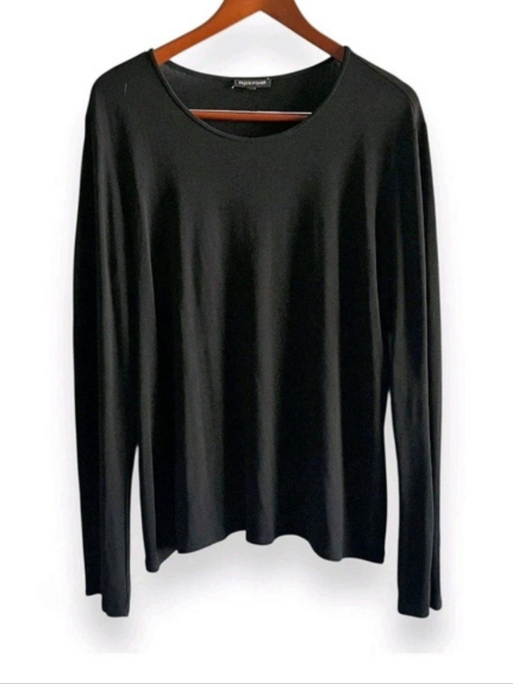 Eileen Fisher Womens Medium Black 100% Silk Long Sleeve Scoop Neck Jersey Shirt